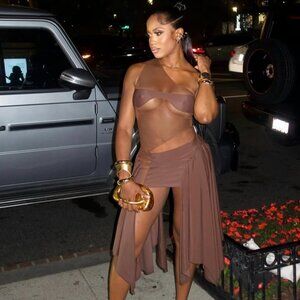 X REVOLVE Tricot Mesh Dress in Chocolate Brown - Sketch-Y